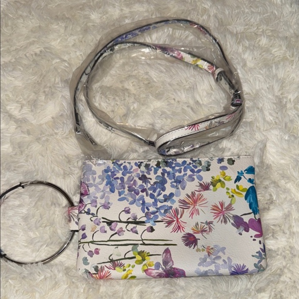 INC International Concepts White Floral Crossbody Wristlet with Ring